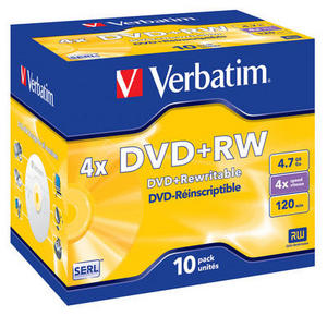  Verbatim DVD+RW 4X Branded Matt Silver JewelCase (10).  