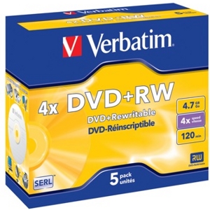  Verbatim DVD+RW 4X Branded Matt Silver JewelCase (5)